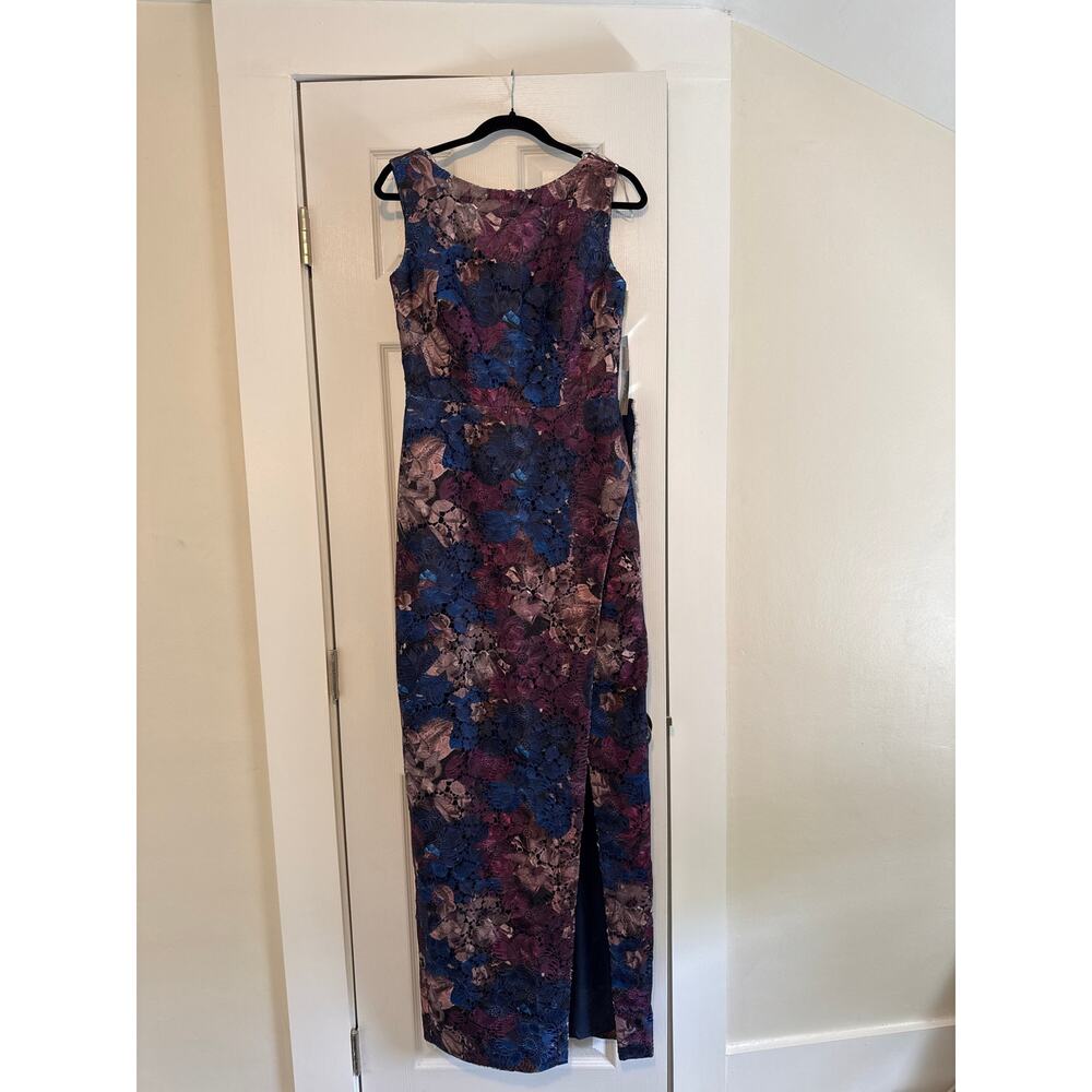 Kay Unger Floral Maxi Dress in Blue and Purple